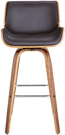 Armen Living Tyler 30" Bar Height Swivel Brown Faux Leather and Walnut W...