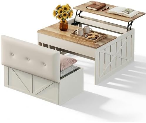 HUAHUU Lift Top Coffee Table with Storage Hidden Compartment, 31.5" Farm...