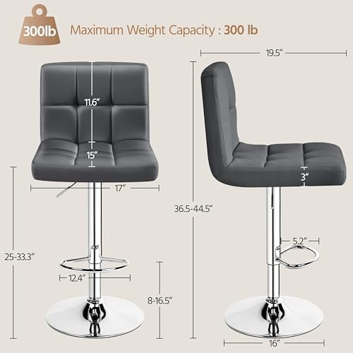 Yaheetech Bar Stools Set of 4 Adjustable Counter Height Barstools Gray