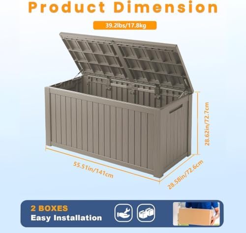 200 Gallon Outdoor Storage Box Patio Deck Box Waterproof, Resin Lockable Outs...