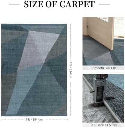 YIHOUSE Geometric Area Rug, Washable Non-Slip Low Pile, Blue, 5 x 7 ft