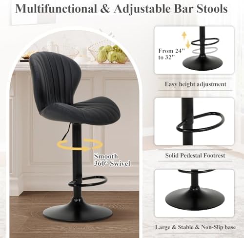 COLAMY Bar Stools Set of 4, Modern Swivel Bar Chairs, Adjustable Faux Leather...