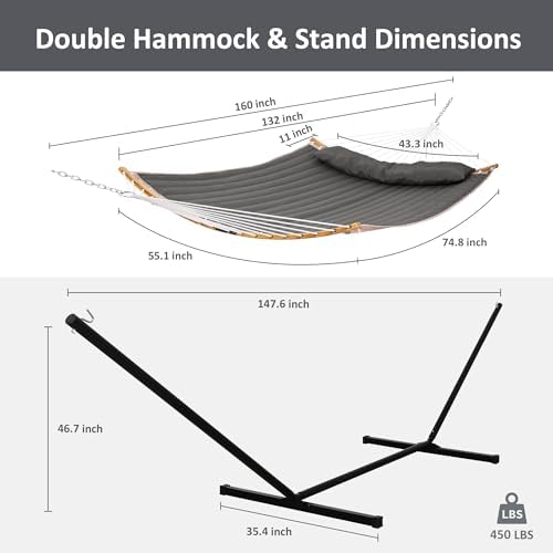 SUNCREAT Double Portable Hammock with Stand, 2 Person Hammock with Curved Spr...