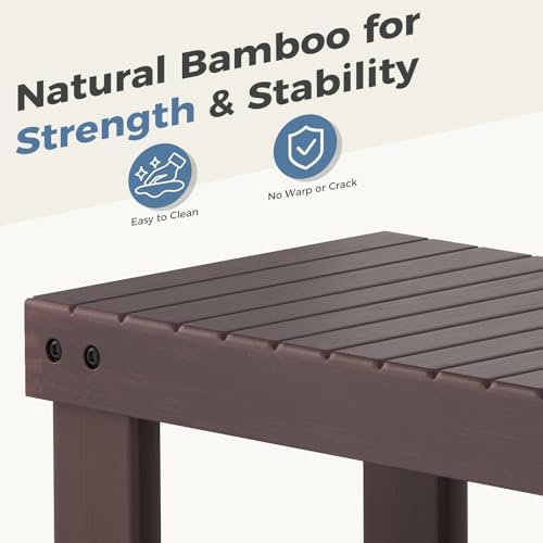 DUMOS Wooden Shoe Rack Bench with Storage, 3-Tier Bamboo Entryway Benches, Sh...