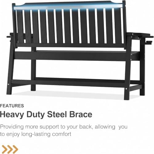 HDPE Outdoor Bench with Cup Holder All-Weather Fade Resistant Porch Bench