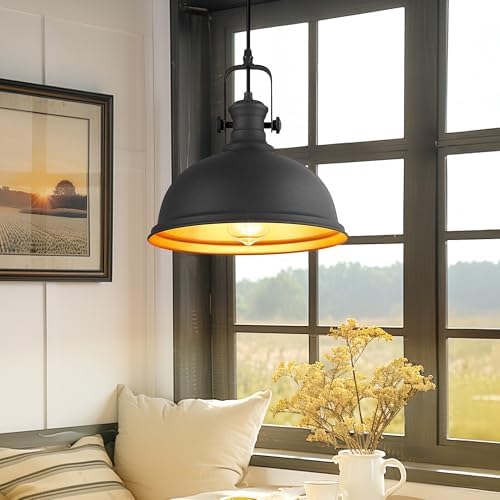 11.5" matte black pendant light for kitchen island showing dimensions