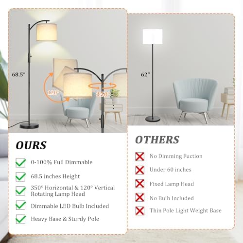 ROTTOGOON Dimmable Floor Lamp, Arc Floor Lamps for Living Room, Stepless Dimm...