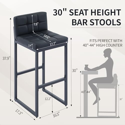 FIRAVOE Bar Height Bar Stools Set of 2, Modern Tall Counter Stool, Faux Leath...
