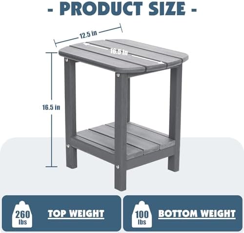 Adirondack Outdoor Side Table, 16.5” HDPE Small Patio Table with Storage Shel...