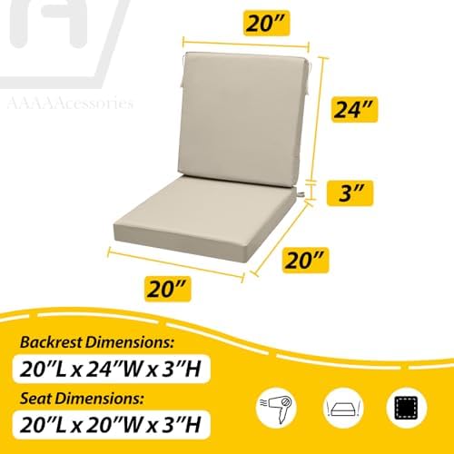 AAAAAcessories Outdoor Chair Cushions, 20 x 20 x 3 + 24 in, Set of 1