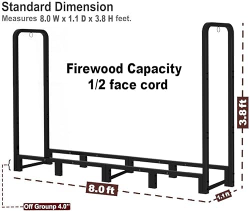 Firewood Rack Outdoor 8ft Heavy Duty Logs Holder for Indoor Fireplace Metal W...
