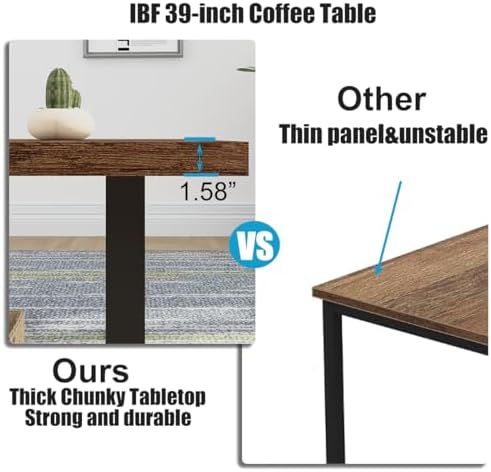 IBF Rustic Brown Coffee Table, Industrial Wood Living Room Table 39 Inch