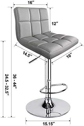 Leopard Bar Stools, PU Leather Bar Stool with Back, Set of 2, Light Grey
