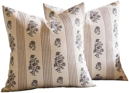 Amor Virisso Floral Throw Pillow Covers 20x20 Set of 2 Block Print Pillow Cov...