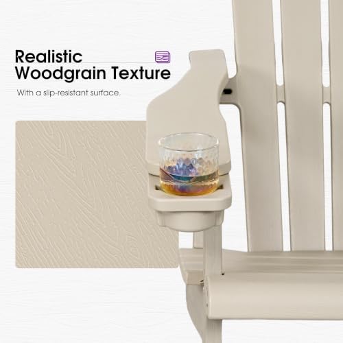 PURPLE LEAF HDPE Adirondack Chairs Set of 4 with Cup Holders, Light Beige
