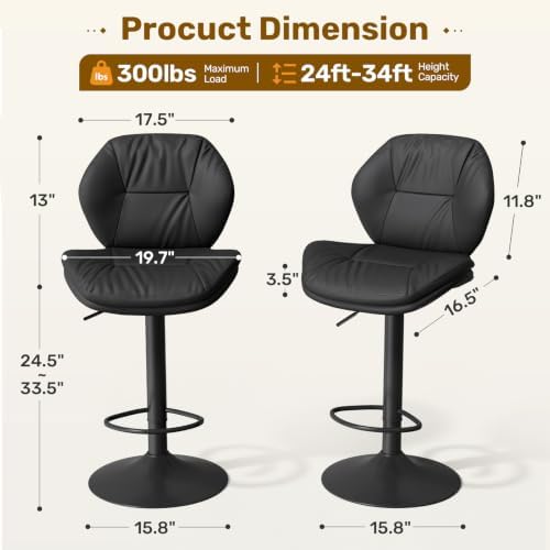 Nalupatio Swivel Bar Stools Set of 3, Double-Layer Filled Upholstered Bar Sto...