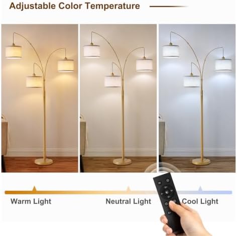Dimmable Floor Lamp with Remote, Beige Shade Gold Pole
