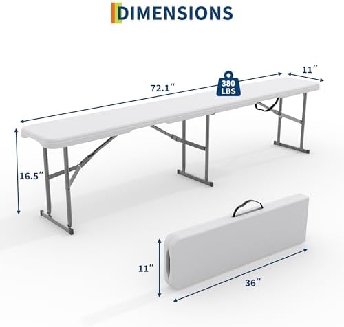 Portable Folding Bench 6 Foot, Plastic Foldable Bench, White