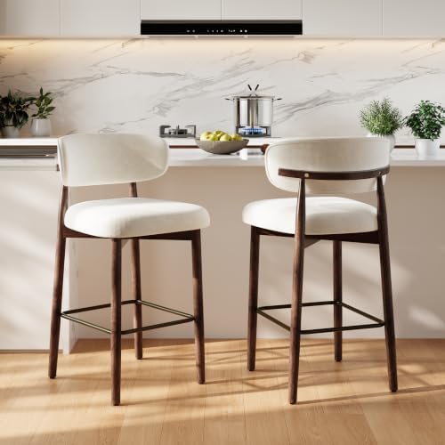 Garvee 26″ Wooden Bar Stools Set of 2, Counter Height Bar Stools, Beige