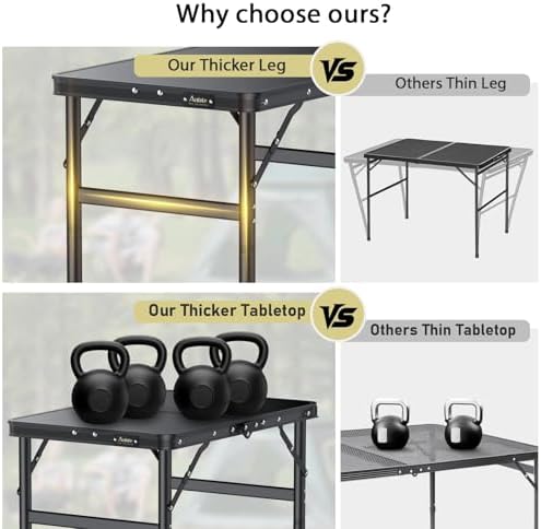 Anbte 2ft Folding Camping Table, 3 Adjustable Height Max 29.5", 23"...
