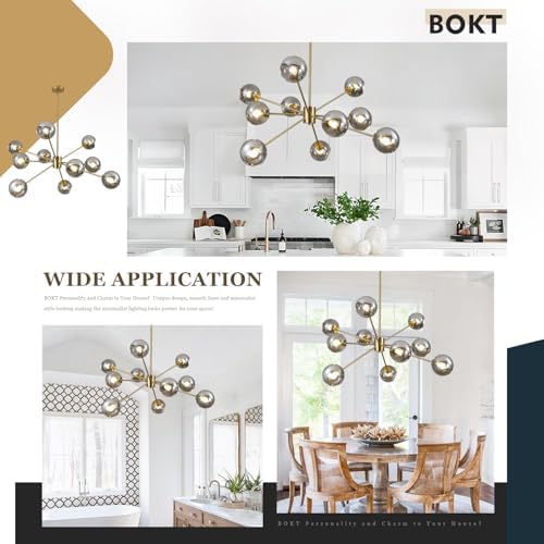 BOKT 10 Lights Mid Century Modern Large Smoke Grey Sputnik Chandelier Brushed...