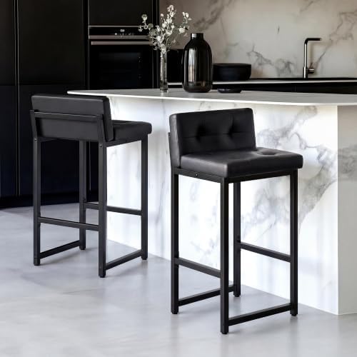 Bar Stools Set of 2, Counter Height Bar Stools Sets with Back, Faux Leather B...