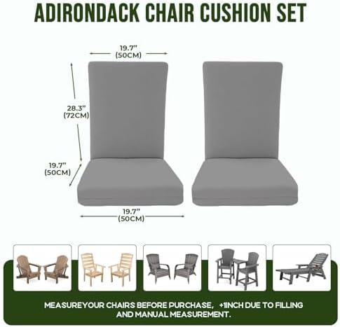 2 Pack Adirondack Chair Cushions, Tick Waterproof & Fade-Resistant Outdoo...