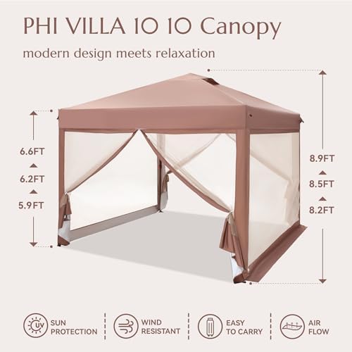 PHI VILLA 10x10 Pop Up Canopy Tent with Netting, Easy Tents Instant Shade