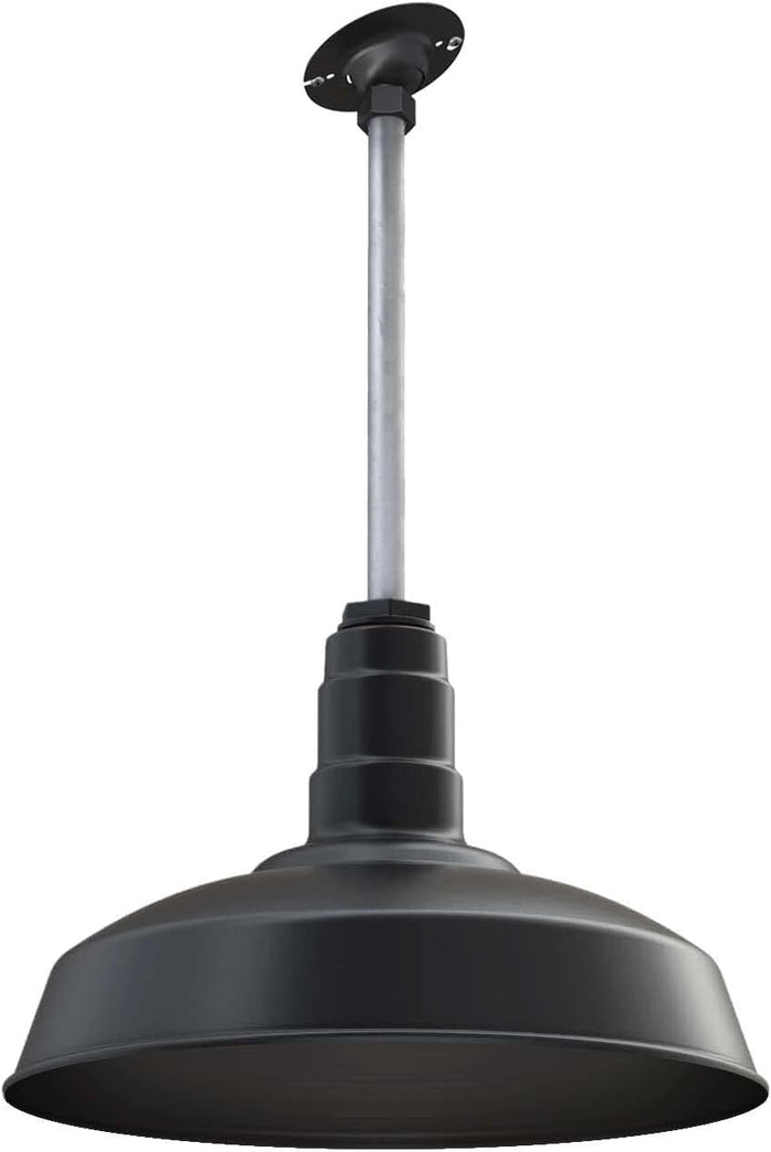 12" Sloped Stem Barn Light Pendant 16" Dome | Garage Workshop | Matte Black