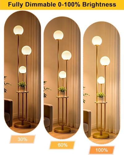 Lightdot Gold Globe Floor Lamp 3-Lights Dimmable Floor Lamps with Tray& B...
