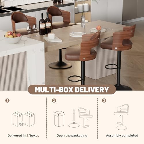 Swivel Bar Stools Set of 4,Bentwood Adjustable Height Barstools