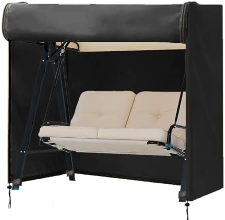 FLYMEI Outdoor Swing Cover 2 Seater, Black, 65"(L) x 50"(W) x 66"(H)