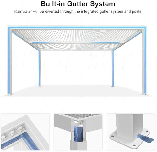 PURPLE LEAF Louvered Pergola 12' x 16' with LED Adjustable Aluminum O...
