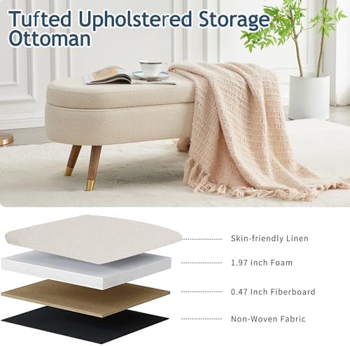 IAFIKE Oval Storage Bench 43.5" Ottoman Bench Upholstered Boucle Fabric ...