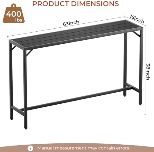 TLSUNNY 63" Patio Bar Table, Sturdy Outdoor Counter Height Table, Black