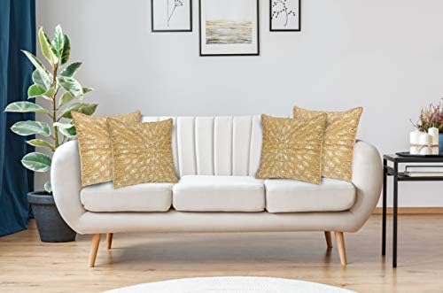 Lightnpro Gold Hand-Beaded Pillow Cover - 12x12 Inch, Handmade by Skilled Art...