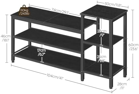 YATINEY 3-Tier Shoe Rack Bench, Wooden Shoe Storage Bench, Industrial Entrywa...