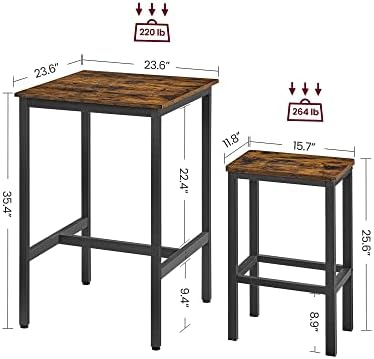 VASAGLE Bar Table and Chairs Set, Square Table with 2 Stools, Dining Pub Set ...