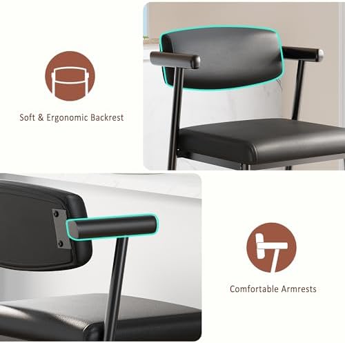 IDEALHOUSE Bar Stools Set of 4 with Armrests, Counter Height Bar Stools Set w...