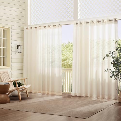 Threadmade Carmen Sheer Extra Wide Indoor/Outdoor Sheer Window Curtain, Ivory...