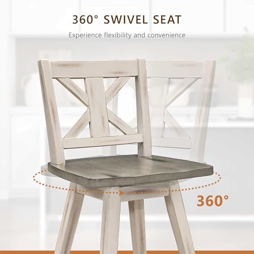Lexicon Swivel Counter Height Stools Set of 2,X Back,Antique White/Grey