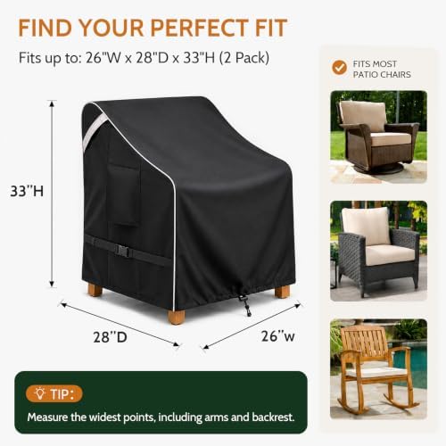 COSFLY Outdoor Patio Chair Cover Waterproof, Fits 26"W x 28"D x 33&...