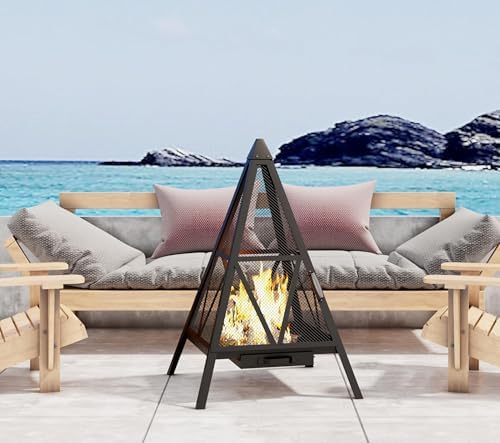 Kingson Pyramid Fire Pit, Heavy-Duty Steel Smokeless Wood Burning