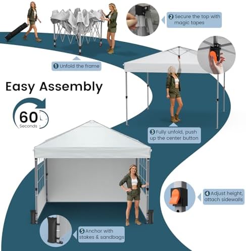 Raynesys 10x10ft Pop Up Canopy Tent with Sidewalls for Events, Parties