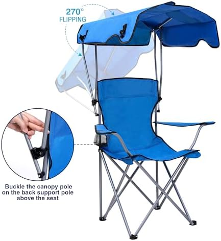 REDCAMP Portable Folding Camping Chairs with Canopy, Blue