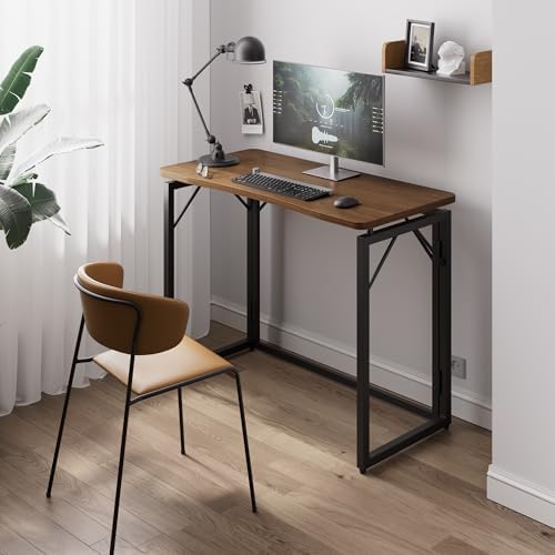 JOYMOOP 31.5" Brown Folding Desk, No Assembly, Wooden Top, Small Size