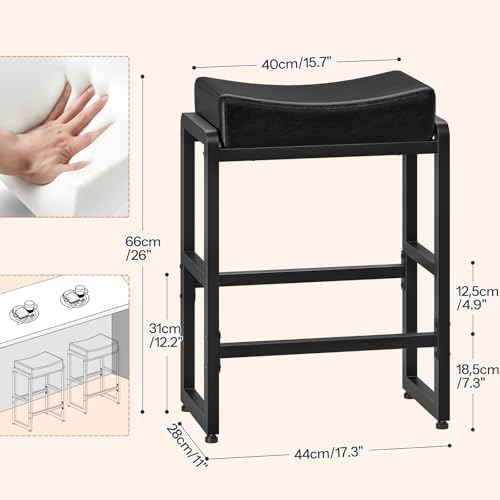 HOOBRO Bar Stools Set of 2, Counter Height Bar Stools, Saddle Barstools