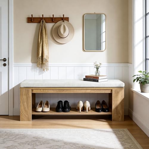 Tribesigns Upholstered Entryway Bench, 47-Inch Long Farmhouse End of Bed Benc...