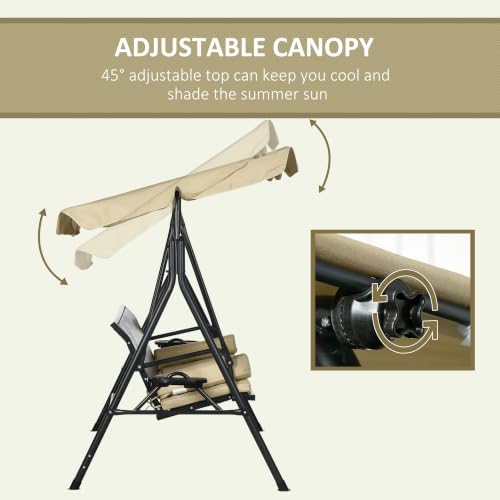 Outsunny 3-Seat Patio Swing Chair Swing Bench Adjustable Shade Rattan Seat