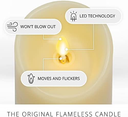 Luminara Realistic Flameless LED Set of 3 Ivory Pillar Candles, Home Safe Mov...